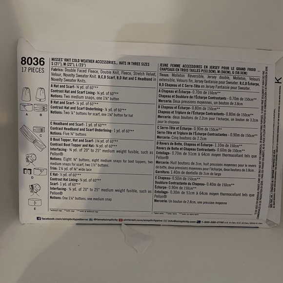 Simplicity Pattern 8036 - Knit Cold Weather Accessories - Picture 2 of 4